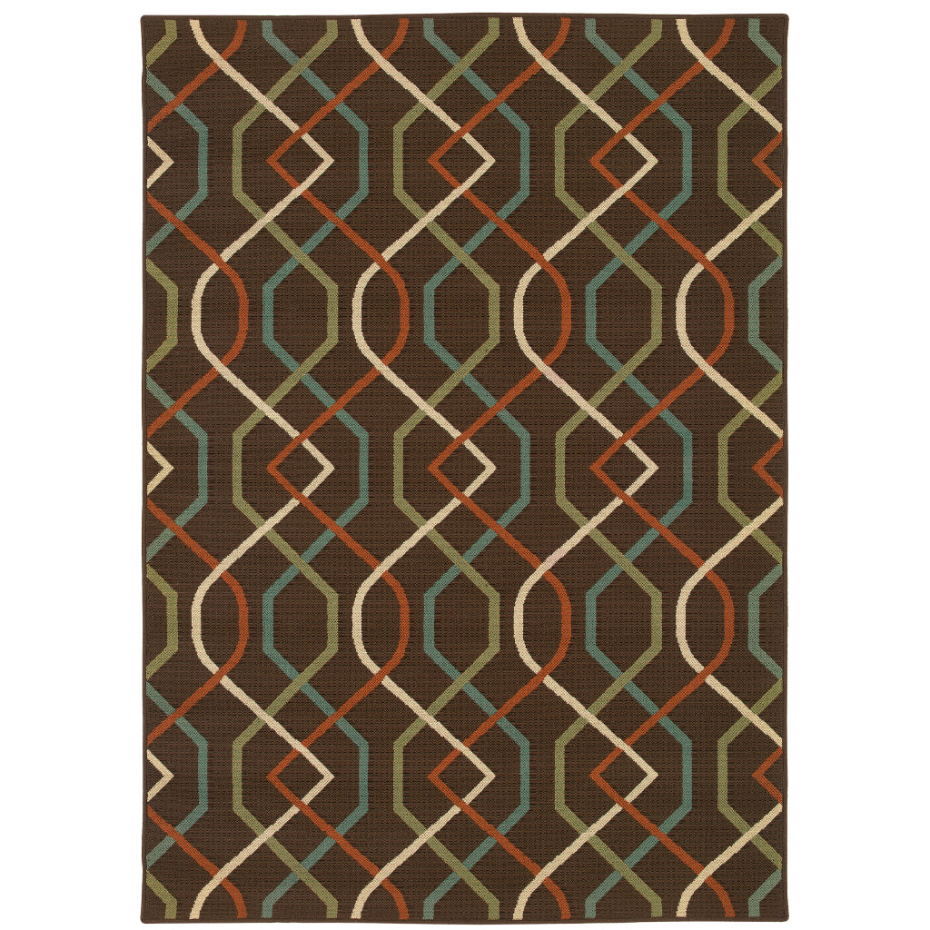 Oriental Weavers Montego 896N6 Brown/Ivory Rectangle Indoor / Outdoor Area Rug - Stylish Stain Resistant Machine Made Patio Rug with Geometric Pattern-