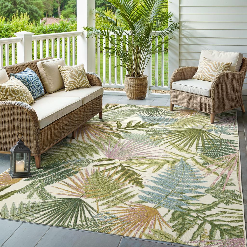 Oriental Weavers Naples 1091X Green Rectangle Indoor/Outdoor Area Rug Botantical Pattern-
