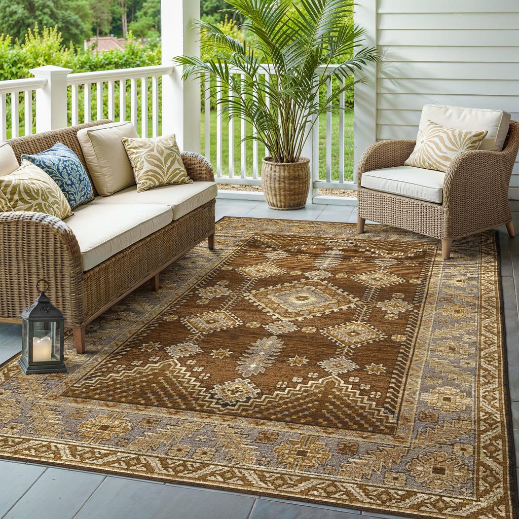 Oriental Weavers Naples 1441X Brown Rectangle Indoor/Outdoor Area Rug Oriental Pattern-