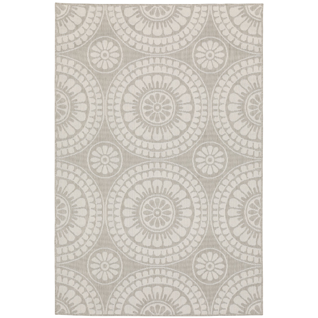 Oriental Weavers Portofino 1832H Grey/Ivory Rectangle Indoor / Outdoor Area Rug - Stain Resistant Machine Made Patio Rug-
