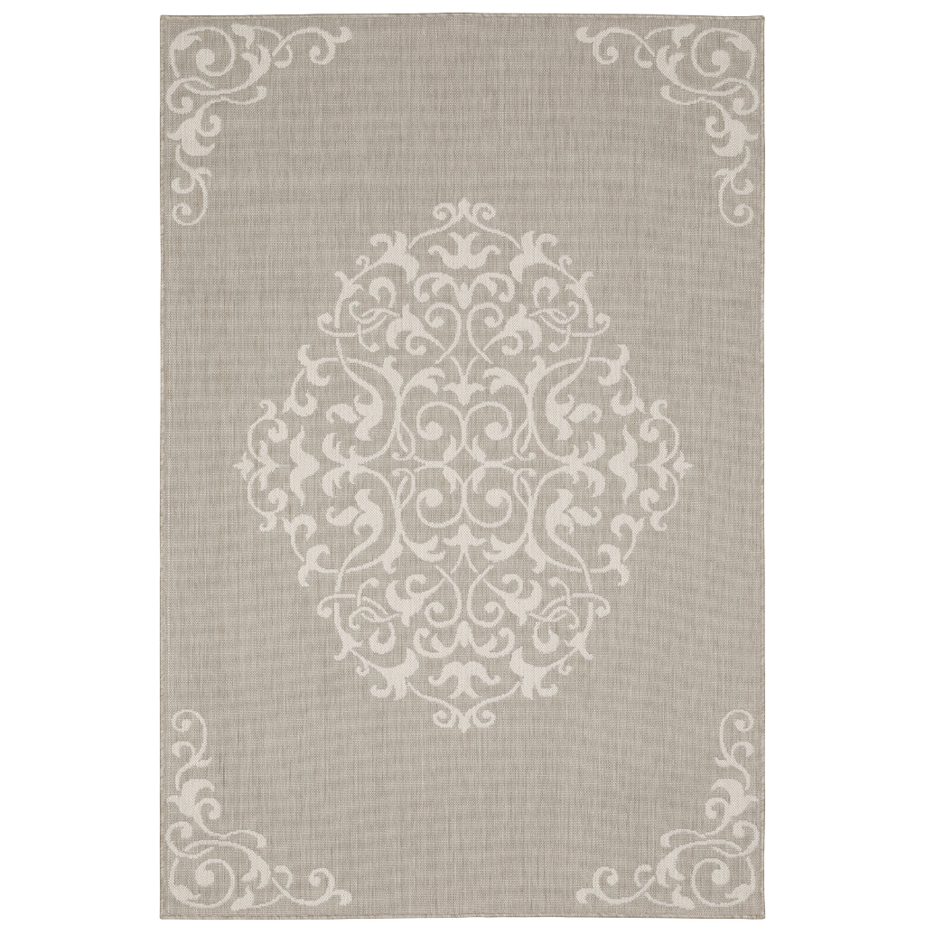 Oriental Weavers Portofino 6649W Taupe/Ivory Rectangle Indoor / Outdoor Area Rug - Stain Resistant Machine Made Patio Rug-