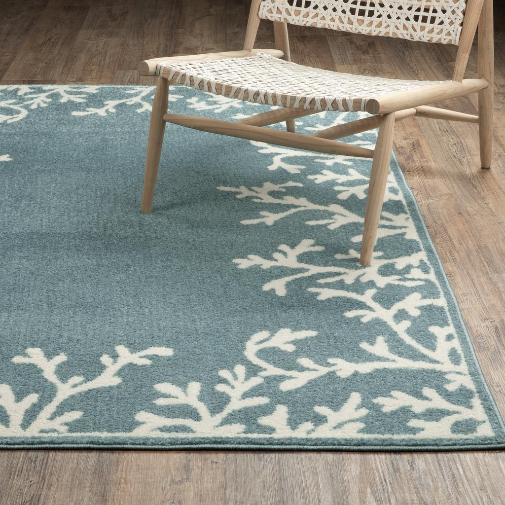 Oriental Weavers Quinn QUI07 Blue Rectangle Indoor Runner Botanical Pattern-