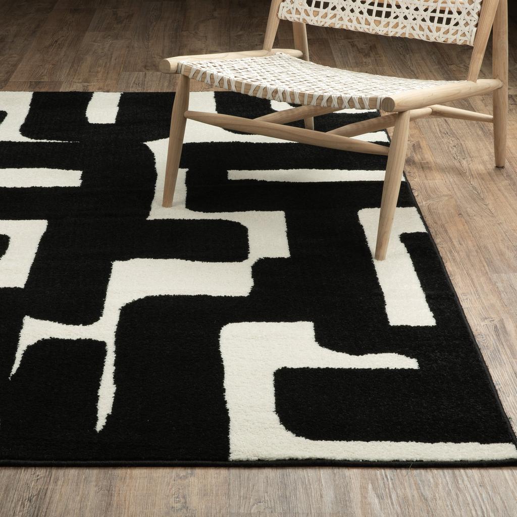 Oriental Weavers Quinn QUI08 Black Rectangle Indoor Area Rug Geometric Pattern-