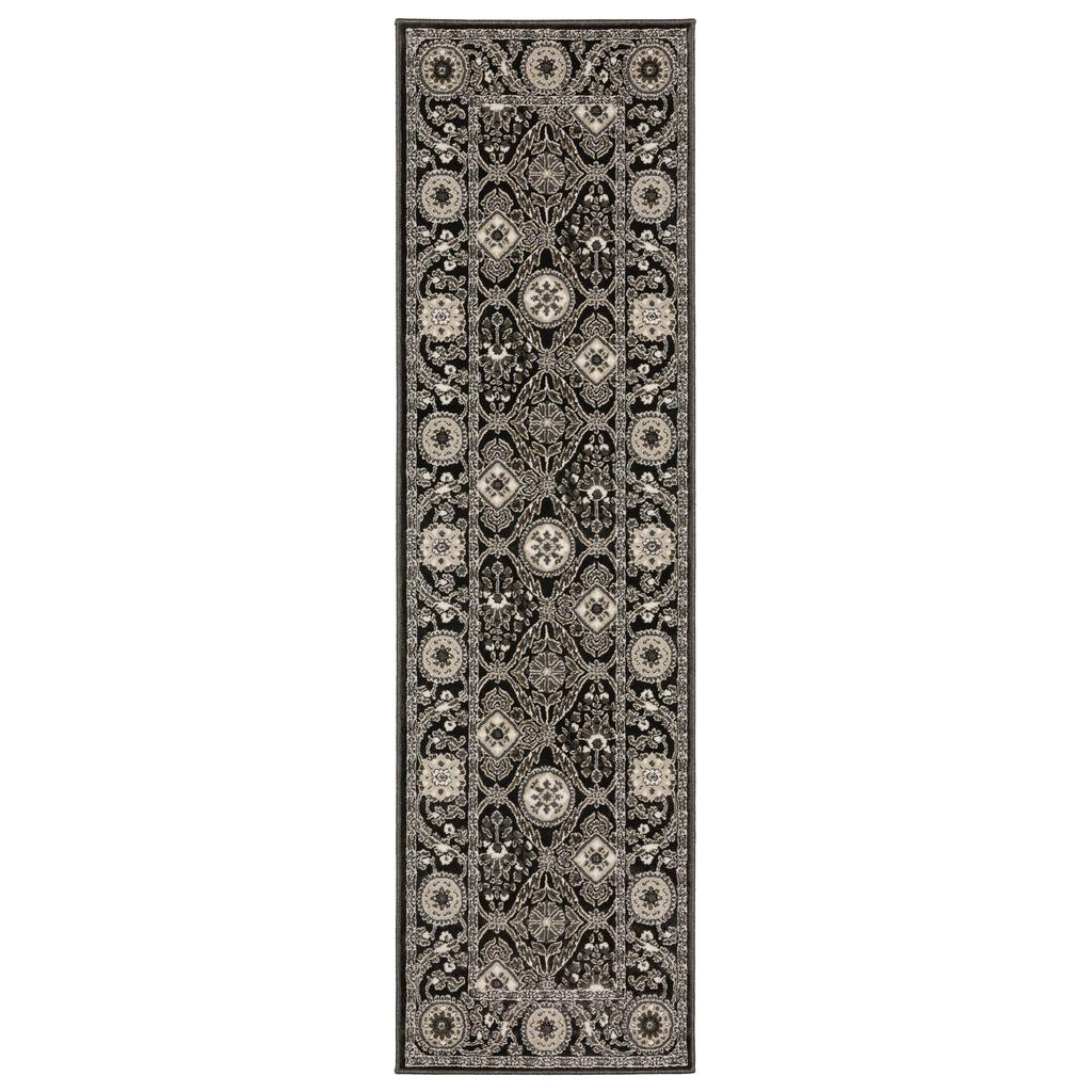 Oriental Weavers Raylan RAY05 Charcoal Rectangle Indoor Runner Oriental Pattern-
