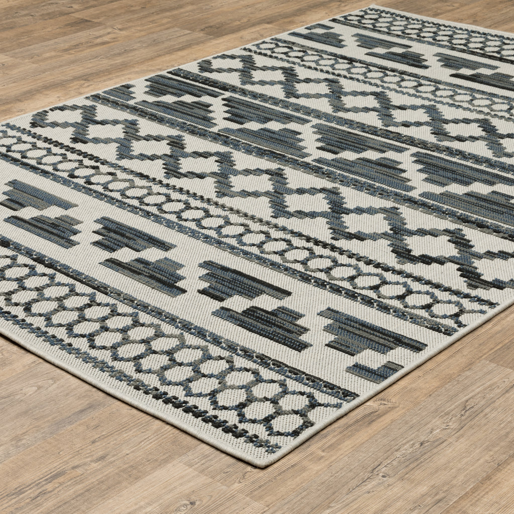Oriental Weavers Torrey 005Y1 Light Grey/Blue Rectangle Indoor / Outdoor Area Rug - Stain Resistant Machine Made Patio Rug with Geometric Pattern-