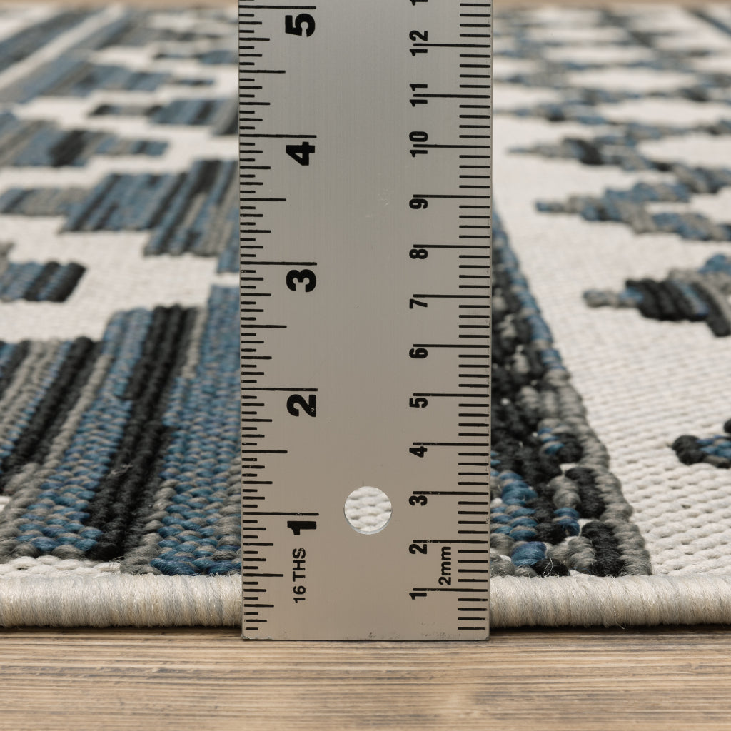 Oriental Weavers Torrey 005Y1 Light Grey/Blue Rectangle Indoor / Outdoor Runner - Stain Resistant Machine Made Entryway & Hallway Runner with Geometric Pattern-