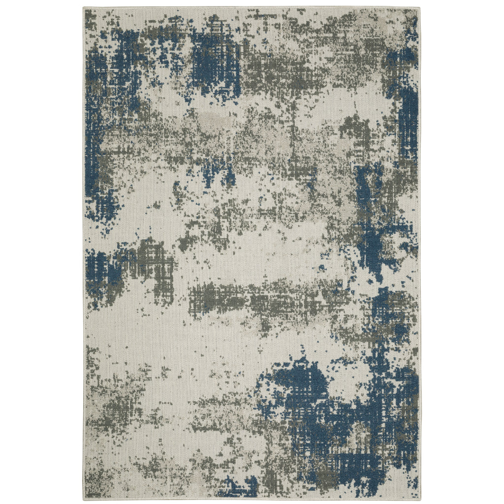 Oriental Weavers Torrey 140H1 Light Grey/Blue Rectangle Indoor / Outdoor Area Rug - Stain Resistant Machine Made Patio Rug with Abstract Pattern-