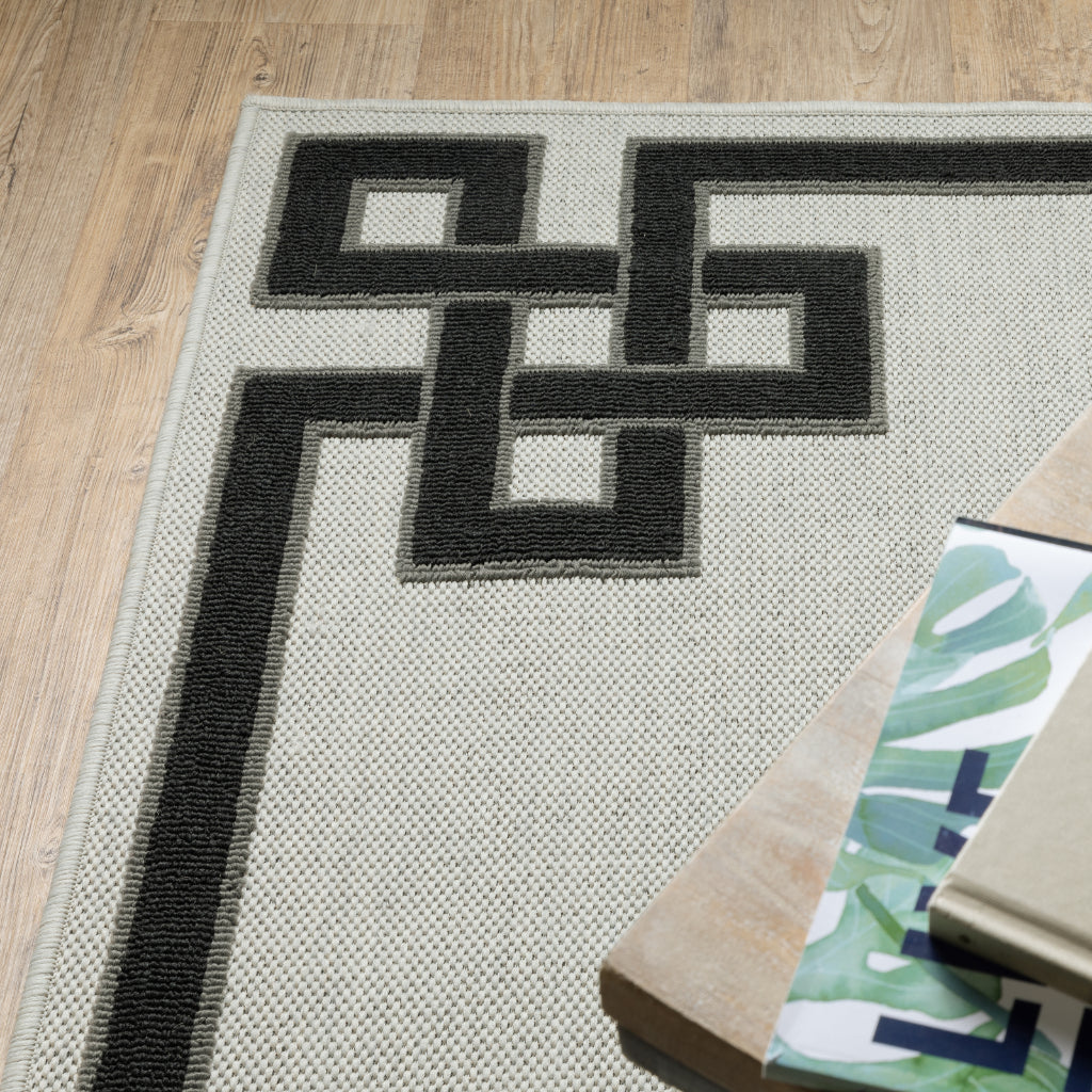 Oriental Weavers Torrey 1530I Light Grey/Black Rectangle Indoor / Outdoor Runner - Stain Resistant Machine Made Entryway & Hallway Runner with Border Pattern-
