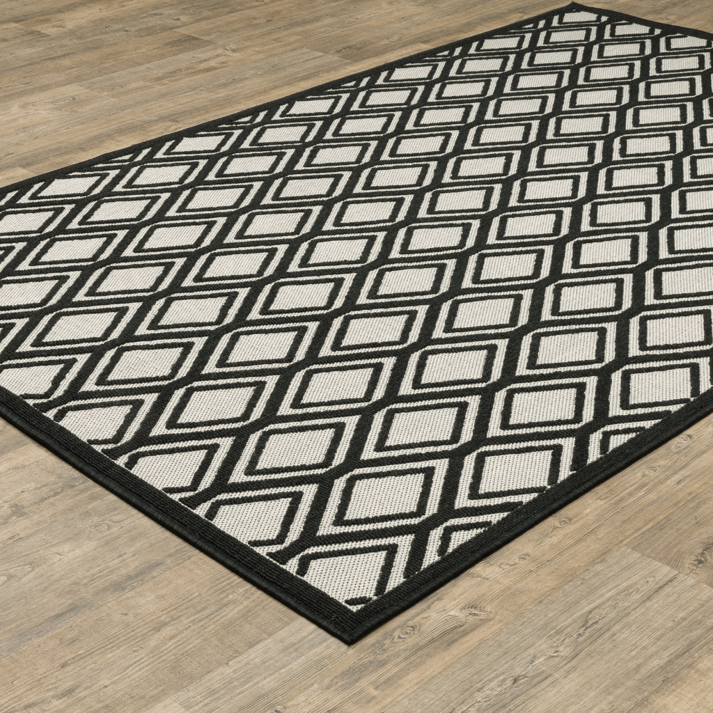 Oriental Weavers Torrey 4151G Light Grey/Black Rectangle Indoor / Outdoor Area Rug - Stain Resistant Machine Made Patio Rug with Geometric Pattern-