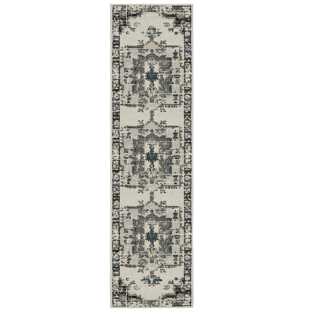 Oriental Weavers Torrey 5561H Light Grey/Grey Rectangle Indoor / Outdoor Runner - Stain Resistant Machine Made Entryway & Hallway Runner with Oriental Pattern-