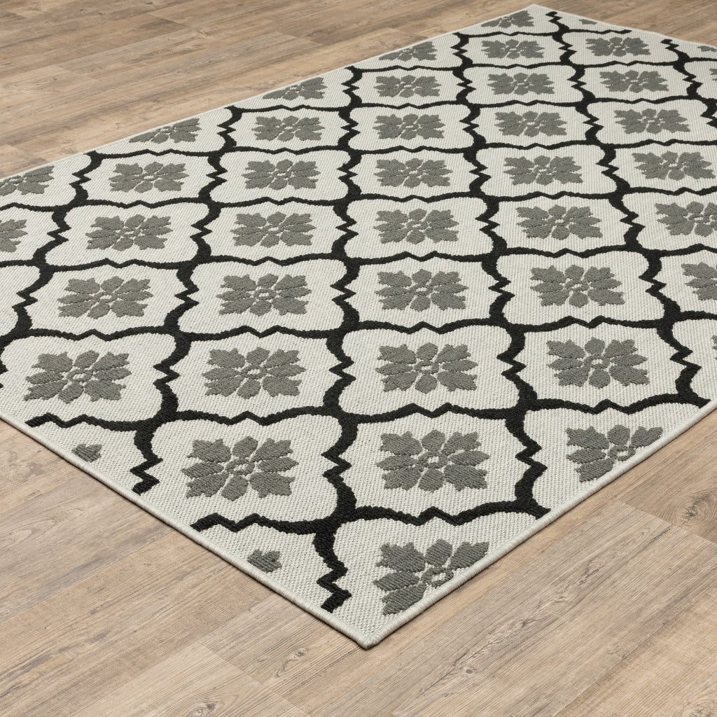 Oriental Weavers Torrey 5562E Light Grey/Black Rectangle Indoor / Outdoor Area Rug - Stain Resistant Machine Made Patio Rug with Geometric Pattern-
