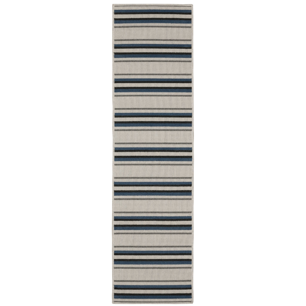 Oriental Weavers Torrey 5571Y Light Grey/Blue Rectangle Indoor / Outdoor Runner - Stain Resistant Machine Made Entryway & Hallway Runner with Geometric Pattern-