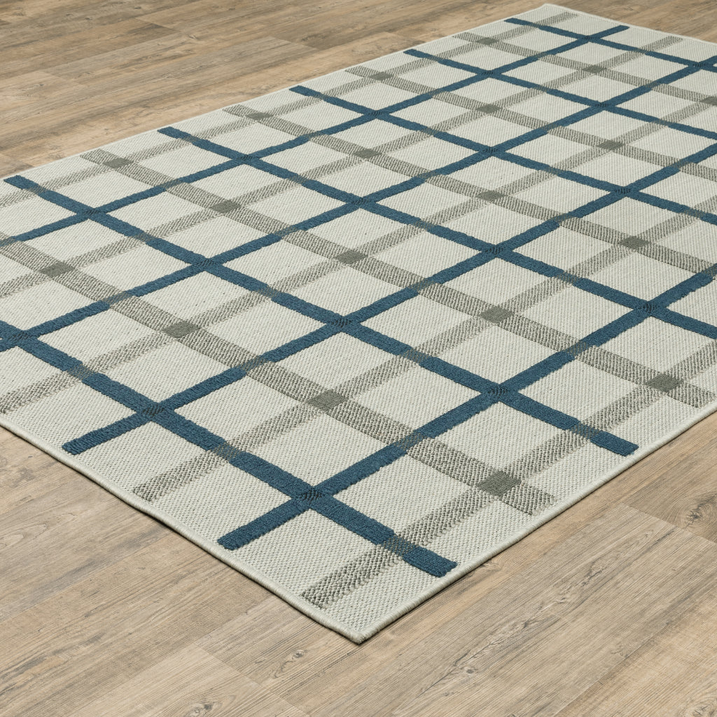Oriental Weavers Torrey 7150H Light Grey/Blue Rectangle Indoor / Outdoor Area Rug - Stain Resistant Machine Made Patio Rug with Geometric Pattern-