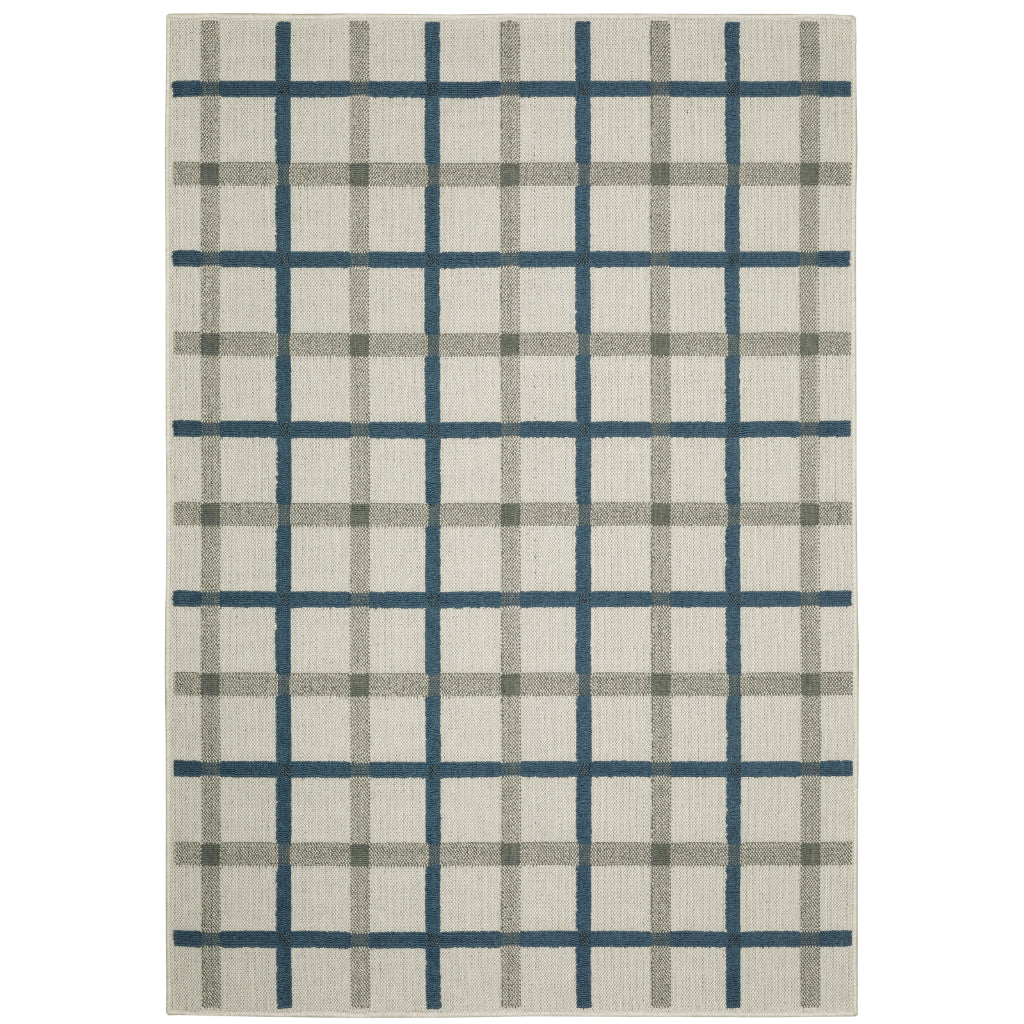 Oriental Weavers Torrey 7150H Light Grey/Blue Rectangle Indoor / Outdoor Area Rug - Stain Resistant Machine Made Patio Rug with Geometric Pattern-