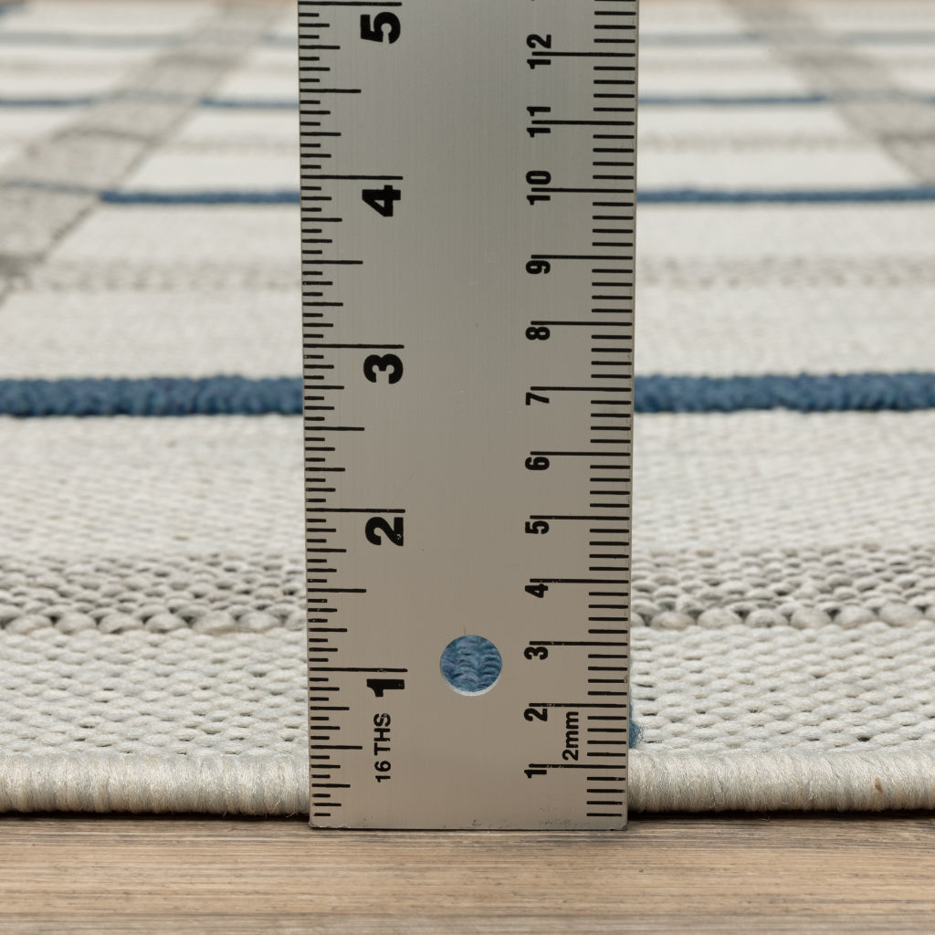 Oriental Weavers Torrey 7150H Light Grey/Blue Rectangle Indoor / Outdoor Area Rug - Stain Resistant Machine Made Patio Rug with Geometric Pattern-