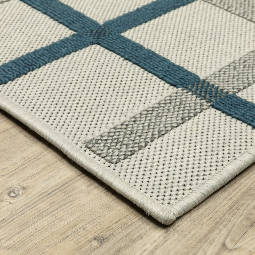 Oriental Weavers Torrey 7150H Light Grey/Blue Rectangle Indoor / Outdoor Runner - Stain Resistant Machine Made Entryway & Hallway Runner with Geometric Pattern-
