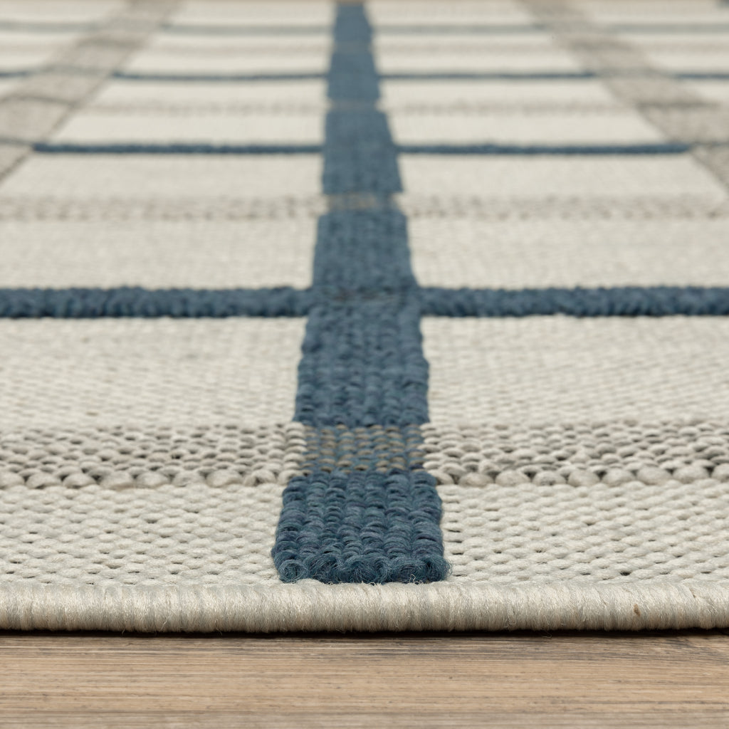 Oriental Weavers Torrey 7150H Light Grey/Blue Rectangle Indoor / Outdoor Runner - Stain Resistant Machine Made Entryway & Hallway Runner with Geometric Pattern-