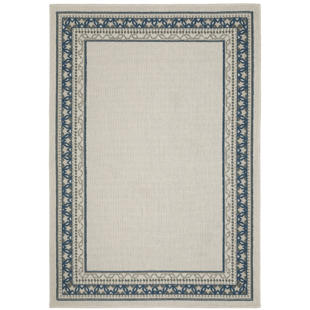 Oriental Weavers Torrey 8020W Light Grey/Blue Rectangle Indoor / Outdoor Area Rug - Stain Resistant Machine Made Patio Rug with Border Pattern-