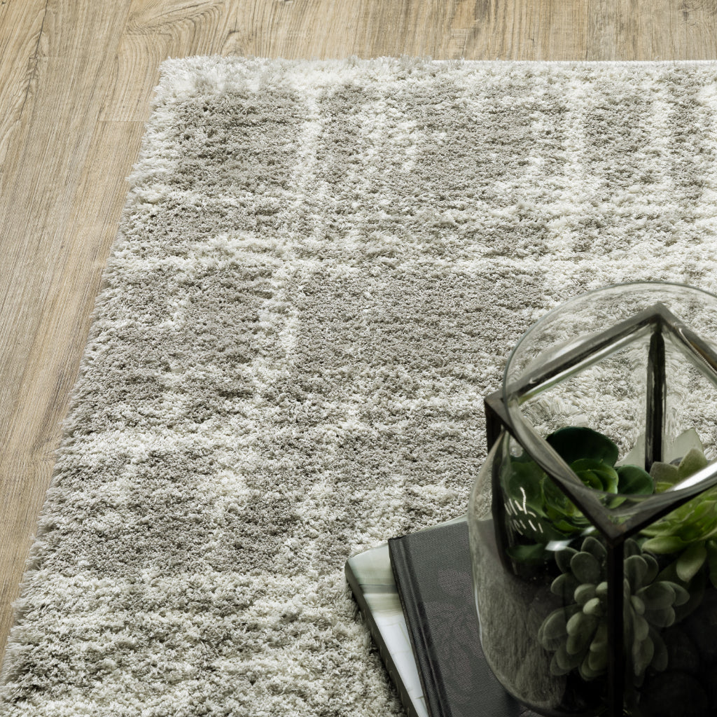 Oriental Weavers Verona 142E6 Gray Rectangle Indoor Runner - Luxurious Stain Resistant Shag Pile Rug with Abstract Design-