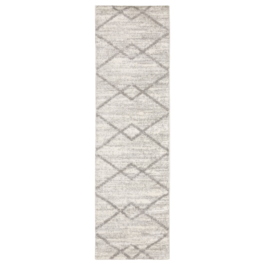 Oriental Weavers Verona 143W6 Gray Rectangle Indoor Runner - Luxurious Stain Resistant Shag Pile Rug with Geometric Design-