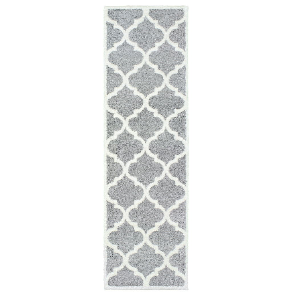 Oriental Weavers Verona 529H6 Gray Rectangle Indoor Runner - Luxurious Stain Resistant Shag Pile Rug with Geometric Design-