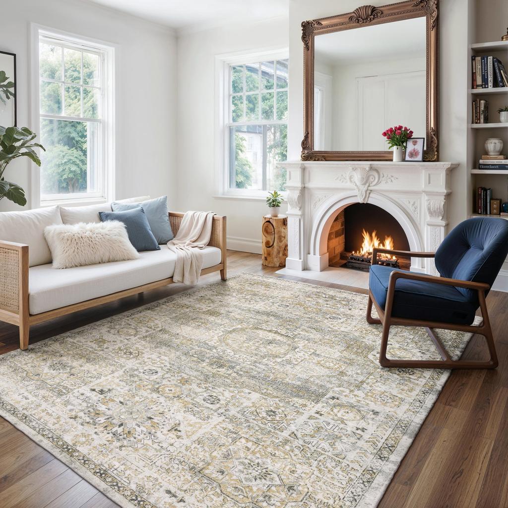 Oriental Weavers Windham WIN05 Grey Rectangle Indoor Area Rug Medallion Pattern-