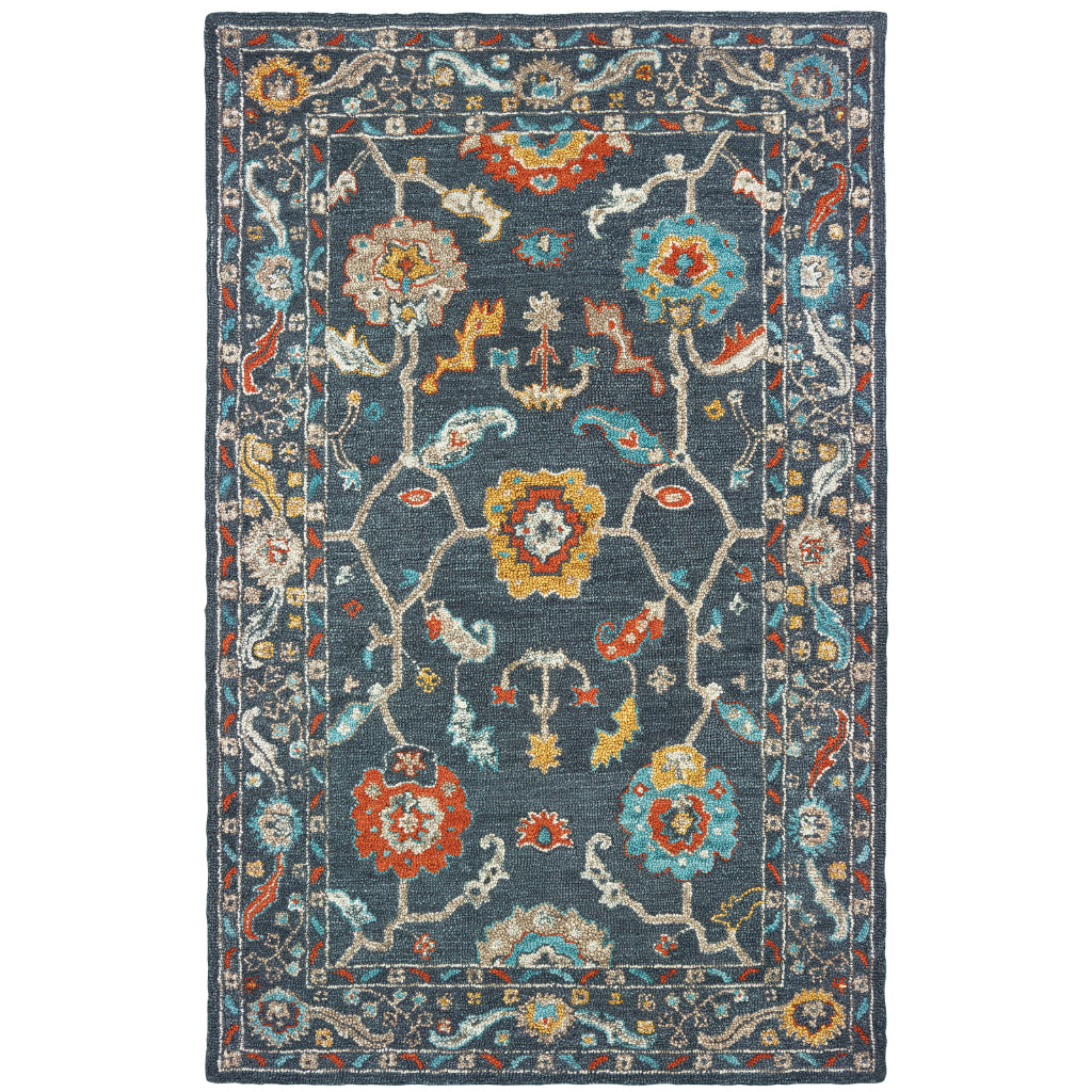 Oriental Weavers Zahra 75501 Blue/Gold Rectangle Indoor Area Rug - Bohemian Style Hand Tufted Living Room Rug Made of 100% Wool-