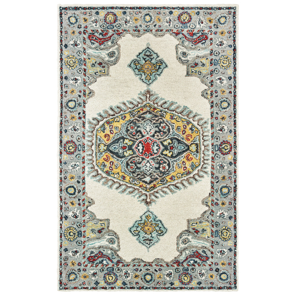 Oriental Weavers Zahra 75505 Ivory/Grey Rectangle Indoor Area Rug - Bohemian Style Hand Tufted Living Room Rug Made of 100% Wool-