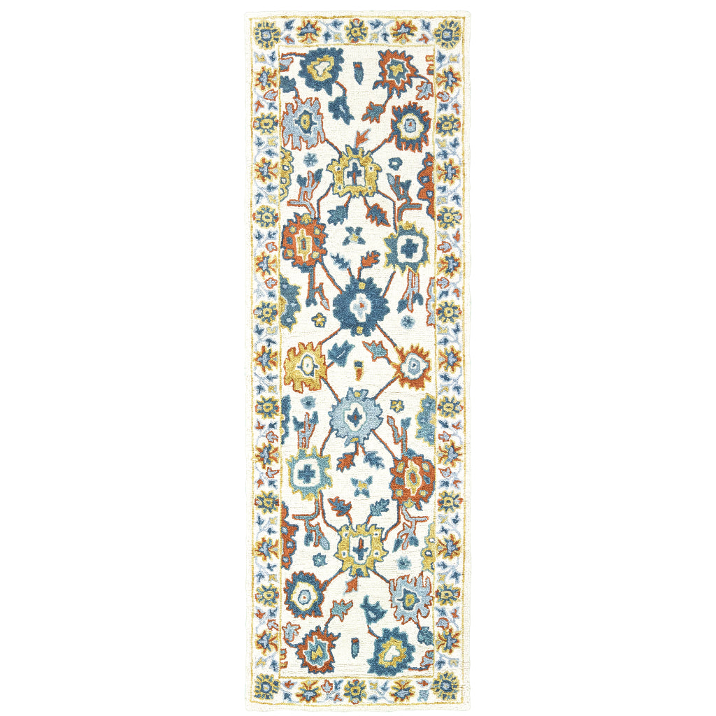 Oriental Weavers Zahra 75507 Ivory/Gold Rectangle Indoor Runner - Bohemian Style Hand Tufted Entryway & Hallway Runner Made of 100% Wool-