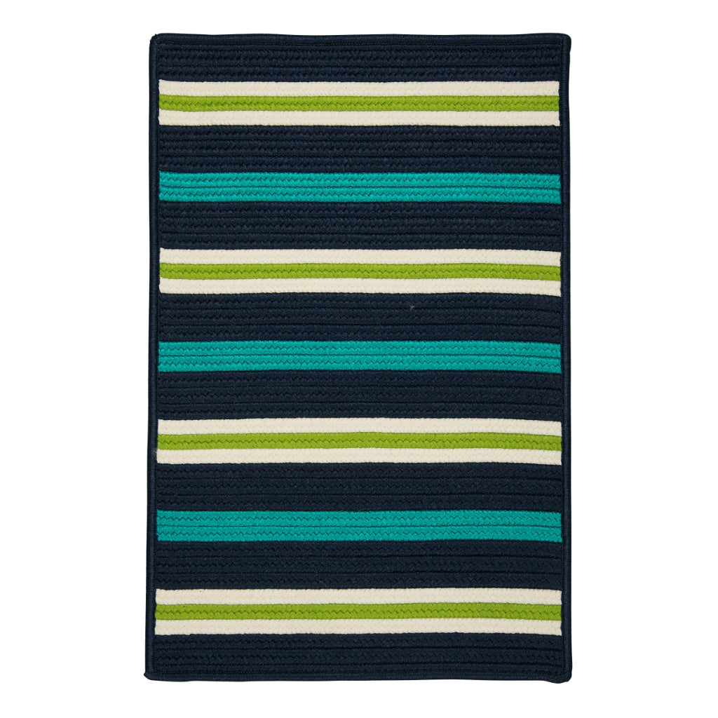 Colonial Mills Painter Stripe Navy Waves Rectangle Indoor / Outdoor Area Rug - Stain &amp; Fade Resistant Reversible Handmade Rug