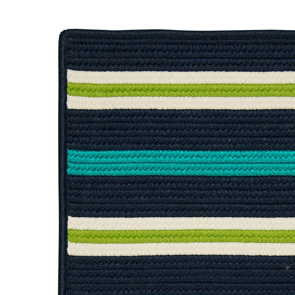 Colonial Mills Painter Stripe Navy Waves Rectangle Indoor / Outdoor Area Rug - Stain &amp; Fade Resistant Reversible Handmade Rug