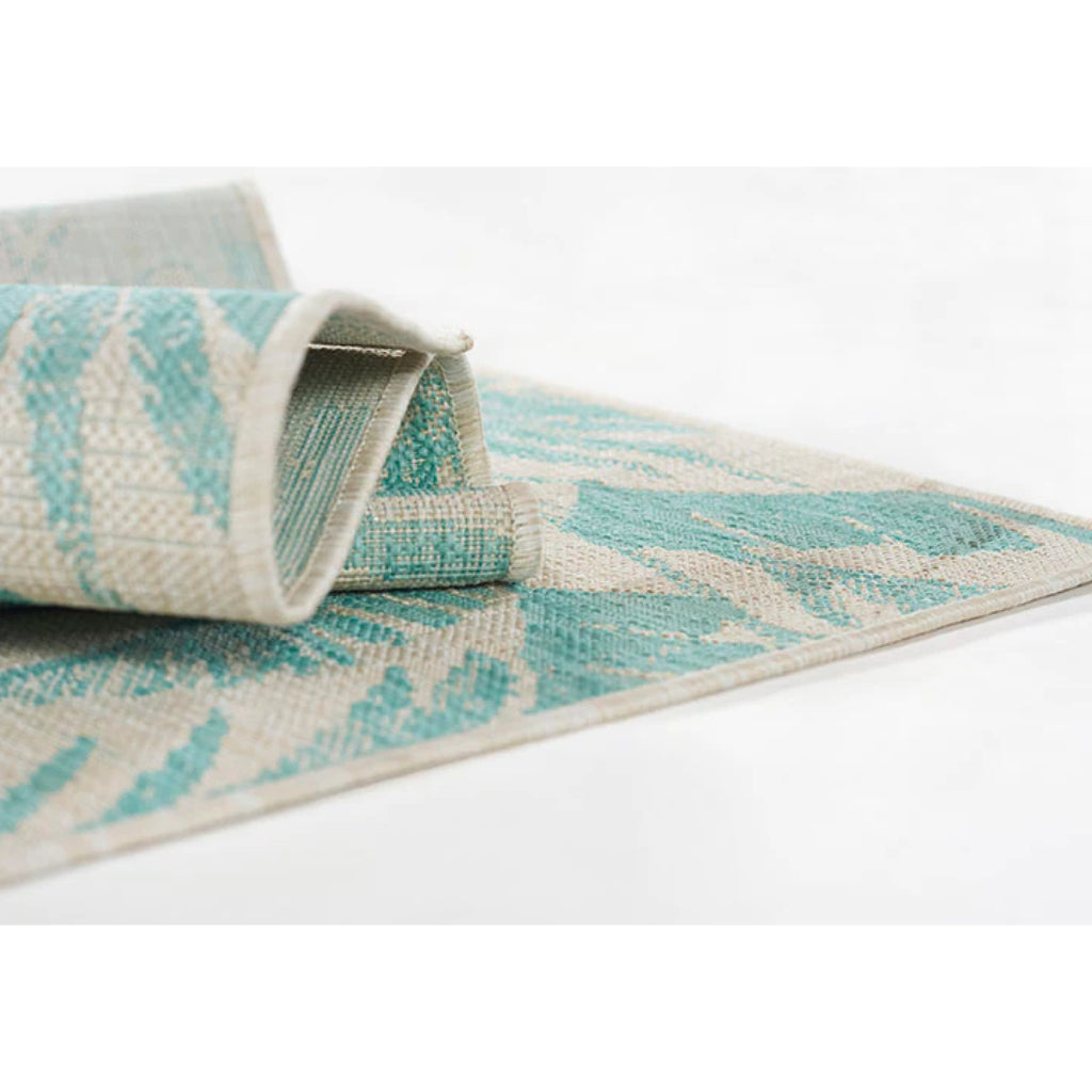 Momeni Riviera RV-01 Aqua Rectangle Indoor / Outdoor Power Loomed Area Rug - Stylish &amp; Versatile Washable Living Room, Porch &amp; Patio Rug