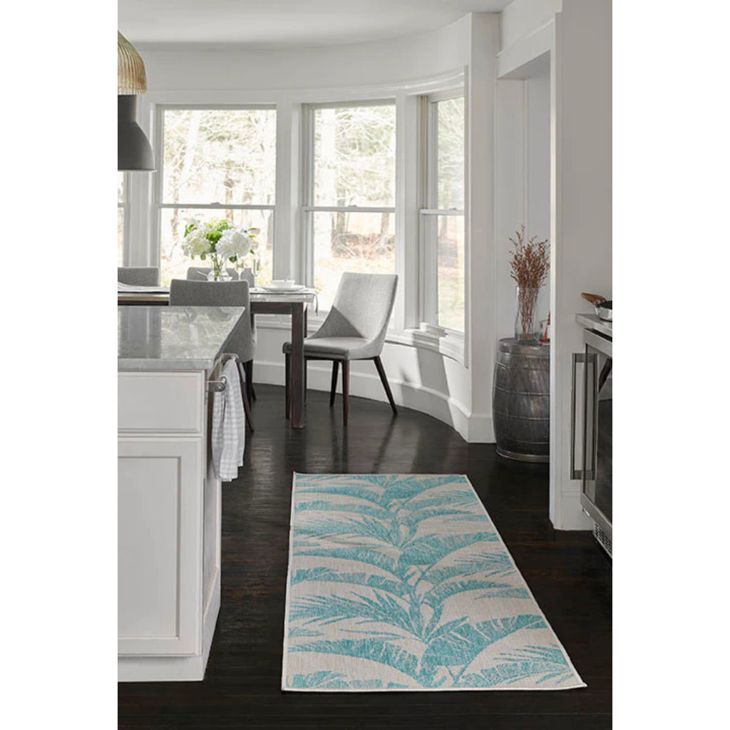 Momeni Riviera RV-01 Aqua Rectangle Indoor / Outdoor Power Loomed Runner - Stylish &amp; Versatile Washable Living Room, Porch &amp; Patio Runner