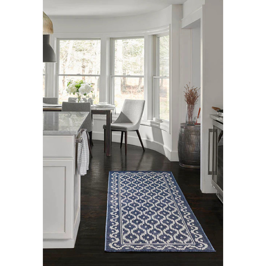 Momeni Riviera RV-02 Blue Rectangle Indoor / Outdoor Power Loomed Runner - Stylish &amp; Versatile Washable Living Room, Porch &amp; Patio Runner