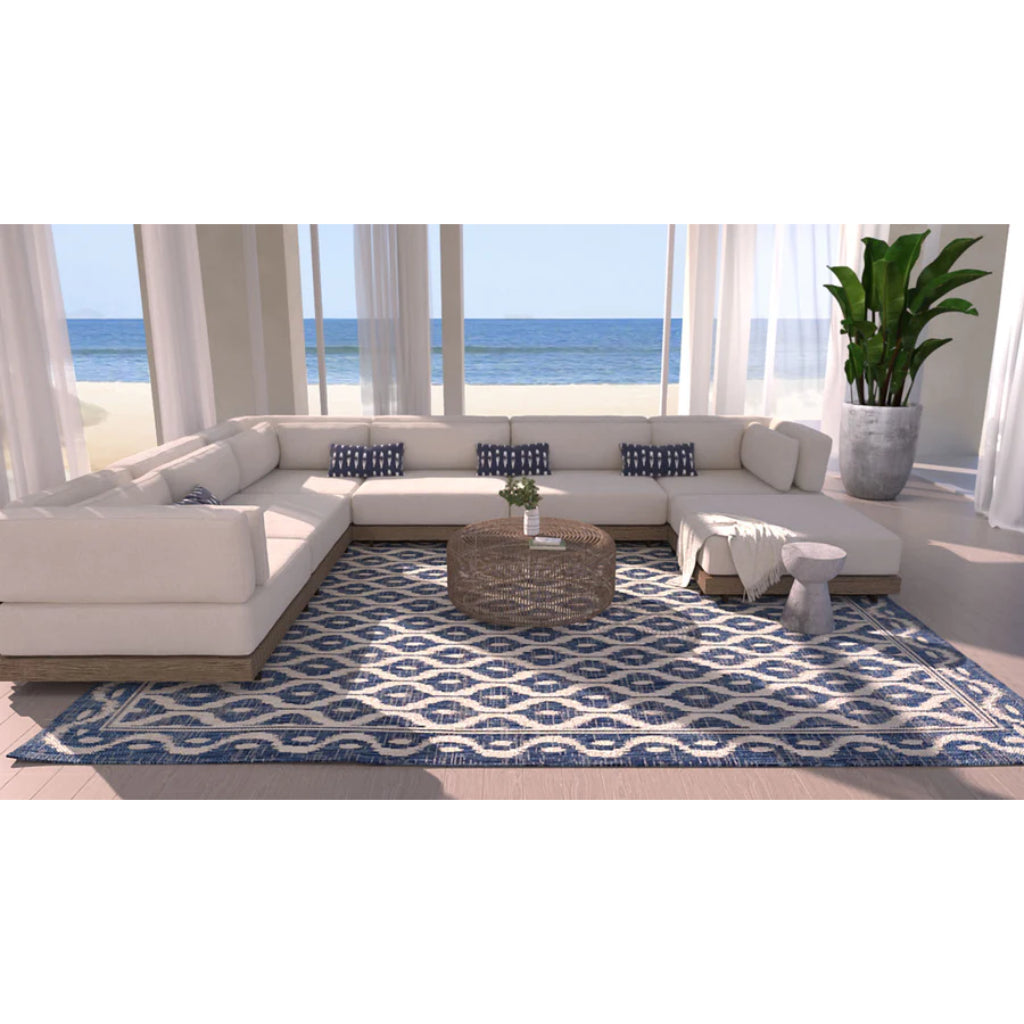 Momeni Riviera RV-02 Blue Rectangle Indoor / Outdoor Power Loomed Area Rug - Stylish & Versatile Washable Living Room, Porch & Patio Rug-