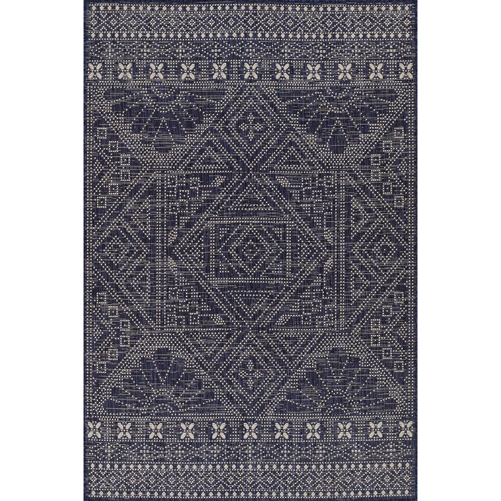 Momeni Riviera RV-03 Navy Rectangle Indoor / Outdoor Power Loomed Area Rug - Trendy &amp; Versatile Washable Living Room, Porch &amp; Patio Rug