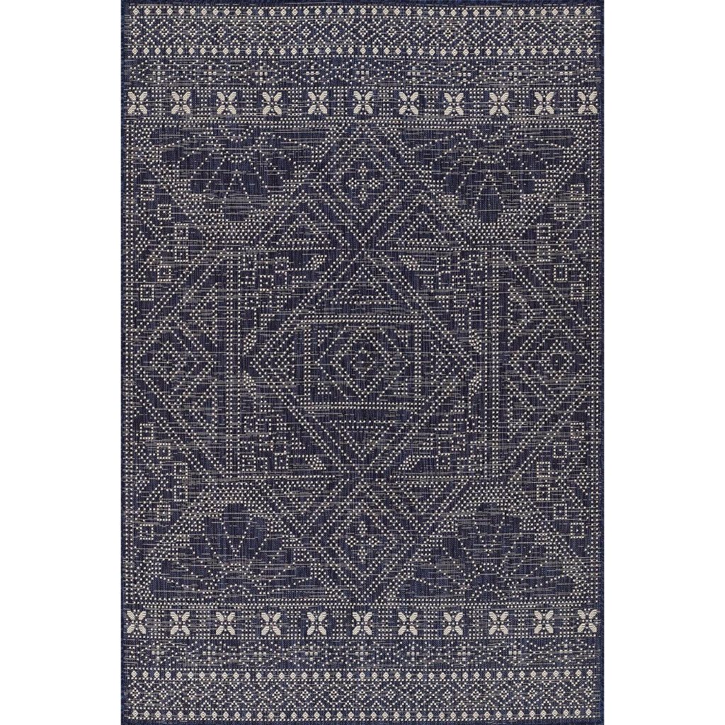 Momeni Riviera RV-03 Navy Rectangle Indoor / Outdoor Power Loomed Area Rug - Trendy & Versatile Washable Living Room, Porch & Patio Rug-