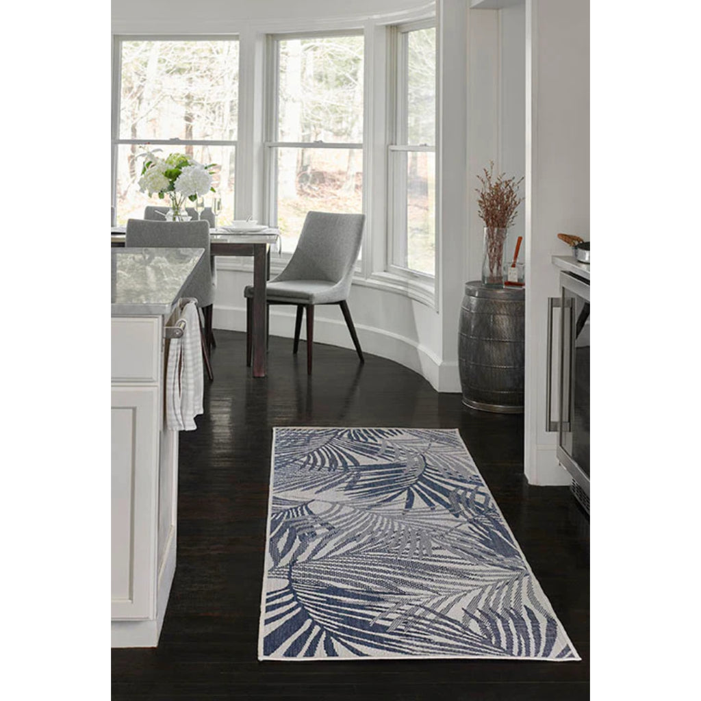 Momeni Riviera RV-04 Blue Rectangle Indoor / Outdoor Power Loomed Runner - Vibrant &amp; Versatile Washable Living Room, Porch &amp; Patio Runner