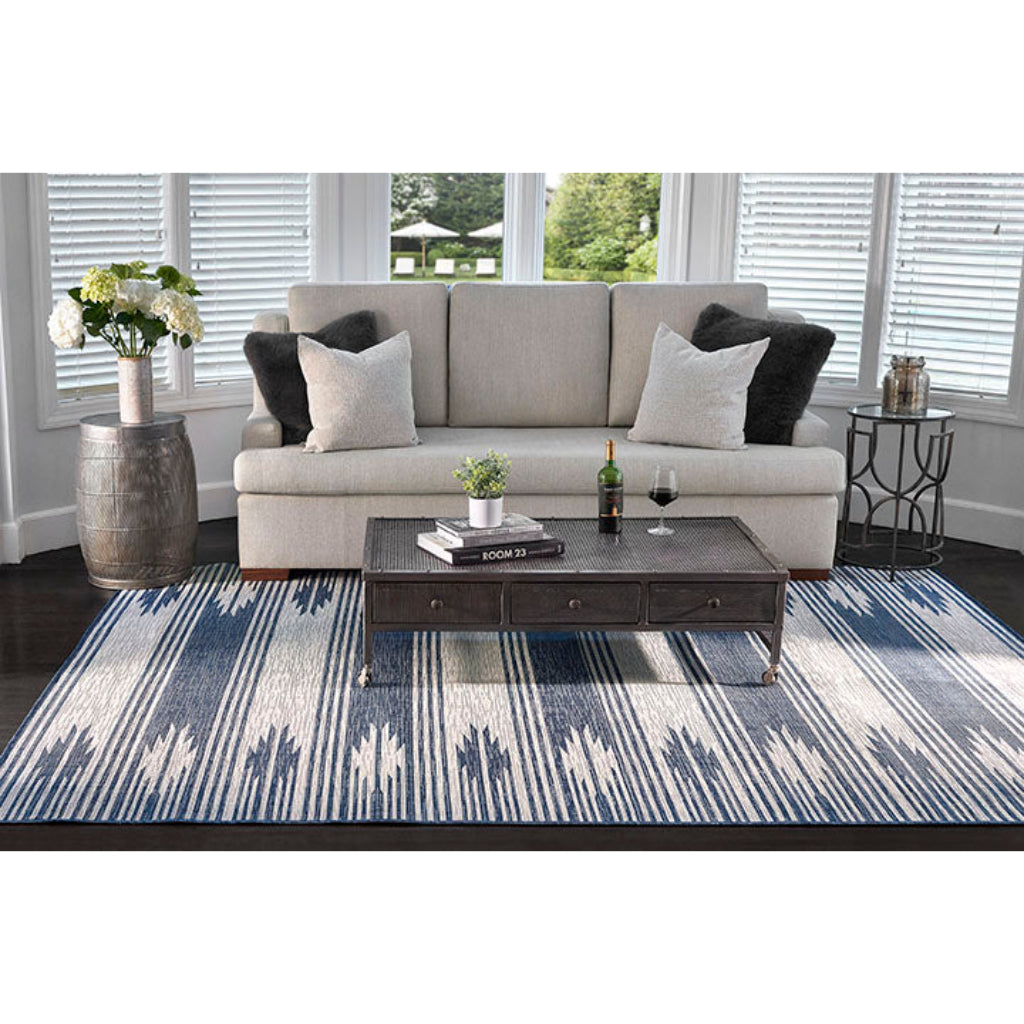 Momeni Riviera RV-07 Blue Rectangle Indoor / Outdoor Power Loomed Area Rug - Vibrant &amp; Versatile Washable Living Room, Porch &amp; Patio Rug