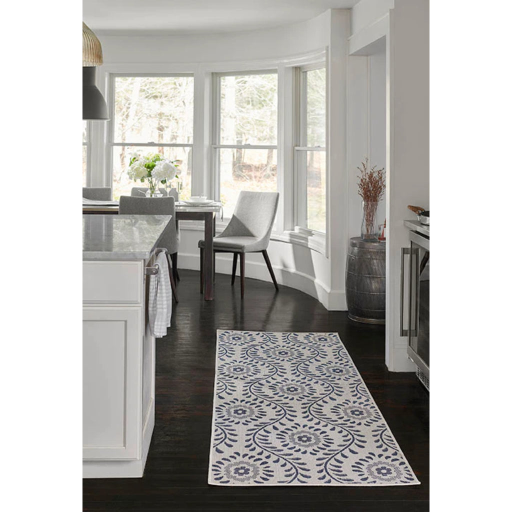 Momeni Riviera RV-09 Blue  Rectangle Indoor / Outdoor Power Loomed Runner - Trendy &amp; Versatile Washable Living Room, Porch &amp; Patio Runner