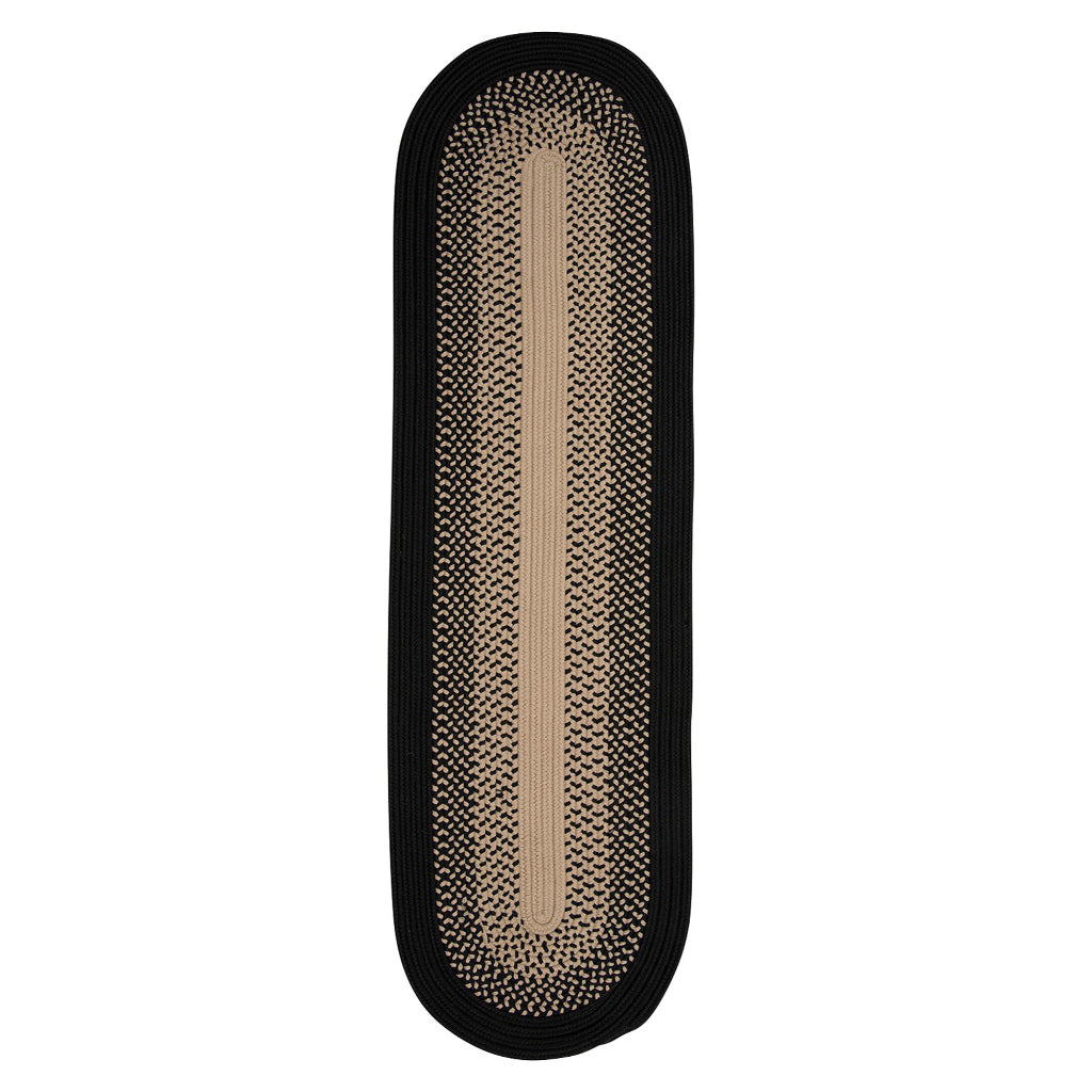 Colonial Mills Seadog Bright Two-Color Oval Indoor / Outdoor Runner - Stain &amp; Fade Resistant Reversible Rug with Black &amp; Beige Accent