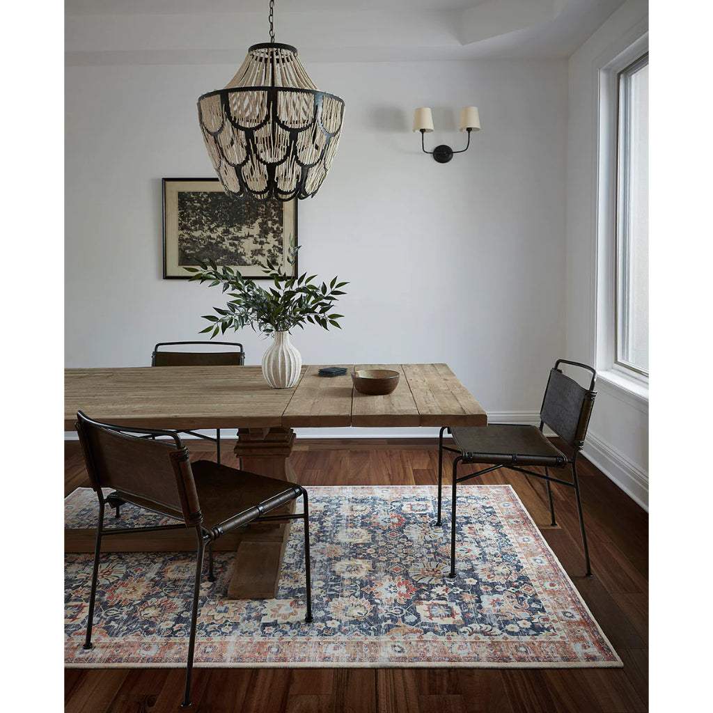 Momeni Sultana SLT-1 Navy Machine Woven Vintage Low Pile Area Rug & Runner - Traditional Rug Made of Polyester with Navy Blue & Orange Floral Design-