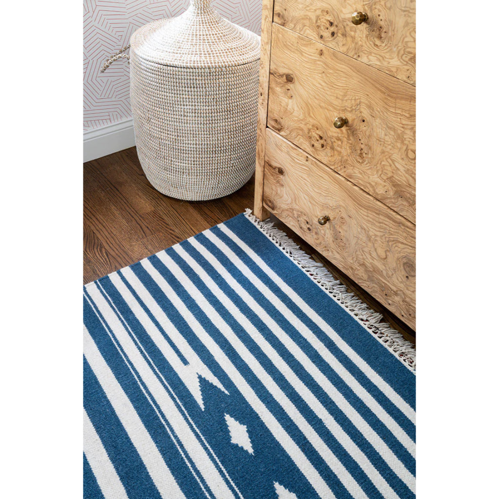 Momeni Billings THO-1 Light Blue Thompson by Erin Gates Bohemian Area Rug - Stylish Low Pile Rug with Stripes &amp; Tribal Design Made of 100% Wool