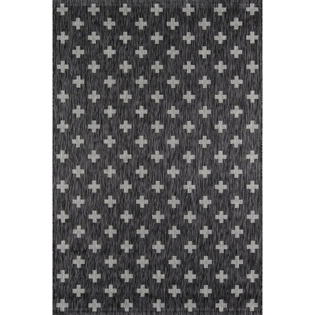 Momeni Villa VI-01 Umbria Charcoal Rectangle Indoor / Outdoor Area Rug - Elegant All-Weather Patio & Living Room Rug with Cross Pattern Design-