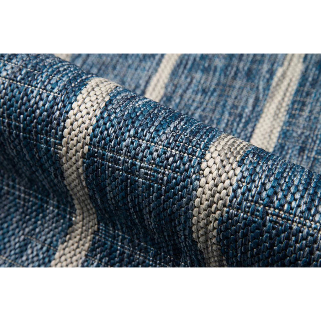 Momeni Villa VI-03 Sicily Blue Rectangle Indoor / Outdoor Area Rug - Cozy All-Weather Patio &amp; Living Room Rug with Vertical Stripe Design