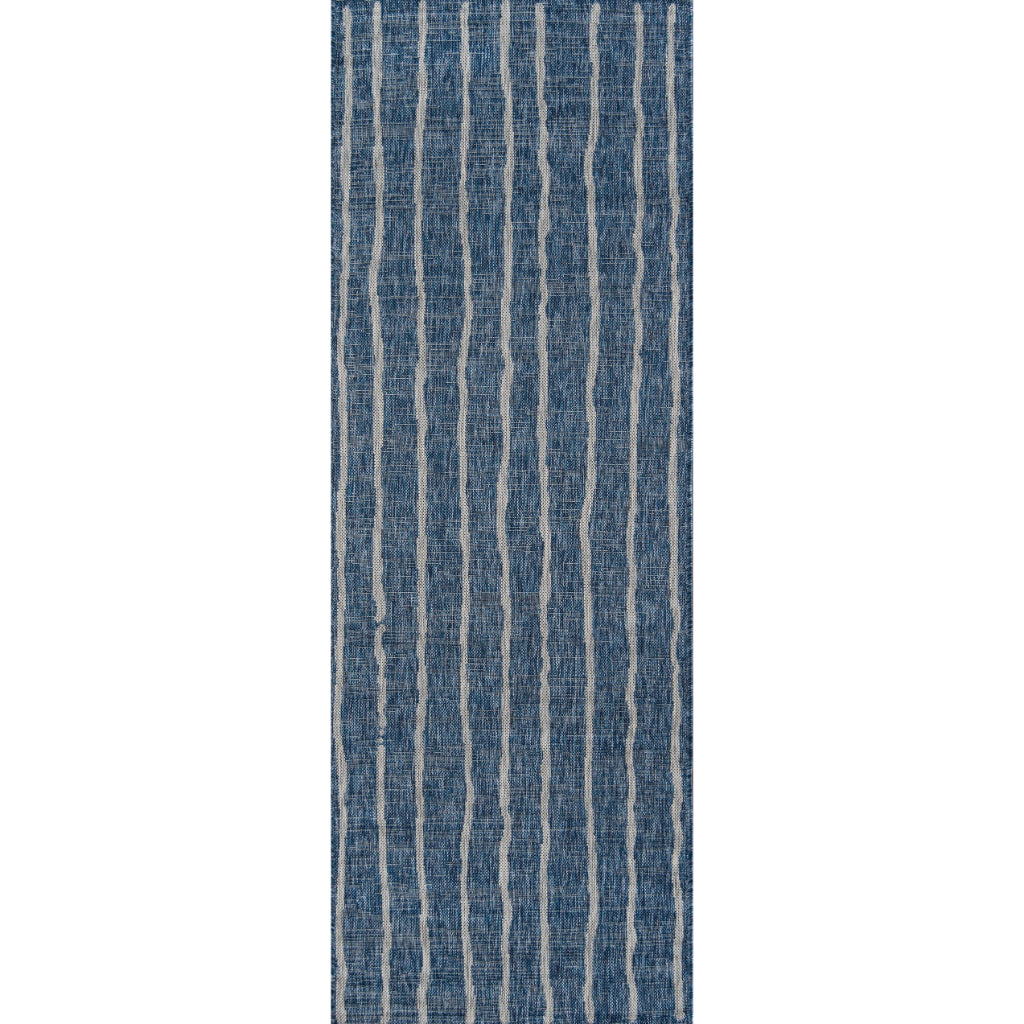 Momeni Villa VI-03 Sicily Blue Rectangle Indoor / Outdoor Runner - Cozy All-Weather Hallway & Patio Runner with Vertical Stripe Design-