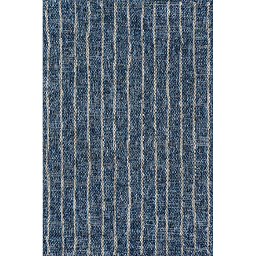 Momeni Villa VI-03 Sicily Blue Rectangle Indoor / Outdoor Area Rug - Cozy All-Weather Patio &amp; Living Room Rug with Vertical Stripe Design