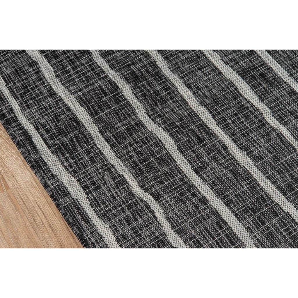 Momeni Villa VI-03 Sicily Charcoal Rectangle Indoor / Outdoor Area Rug - Elegant All-Weather Patio &amp; Living Room Rug with Vertical Stripe Design