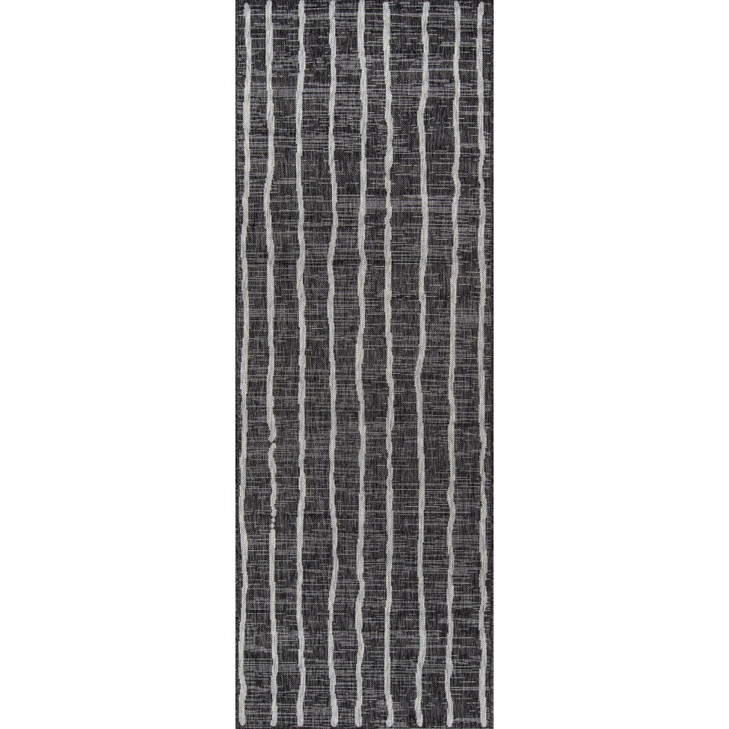Momeni Villa VI-03 Sicily Charcoal Rectangle Indoor / Outdoor Runner - Elegant All-Weather Hallway & Patio Runner with Vertical Stripe Design-