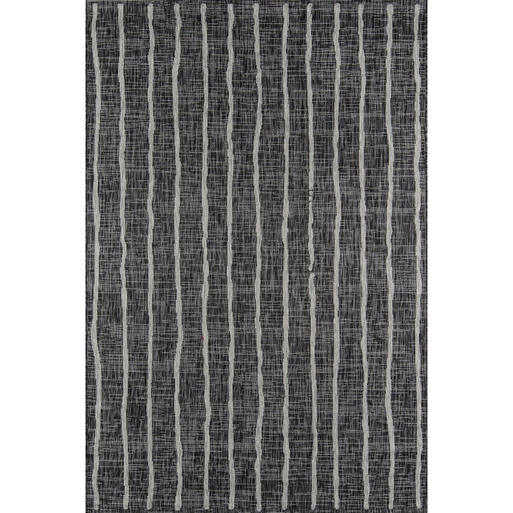 Momeni Villa VI-03 Sicily Charcoal Rectangle Indoor / Outdoor Area Rug - Elegant All-Weather Patio &amp; Living Room Rug with Vertical Stripe Design